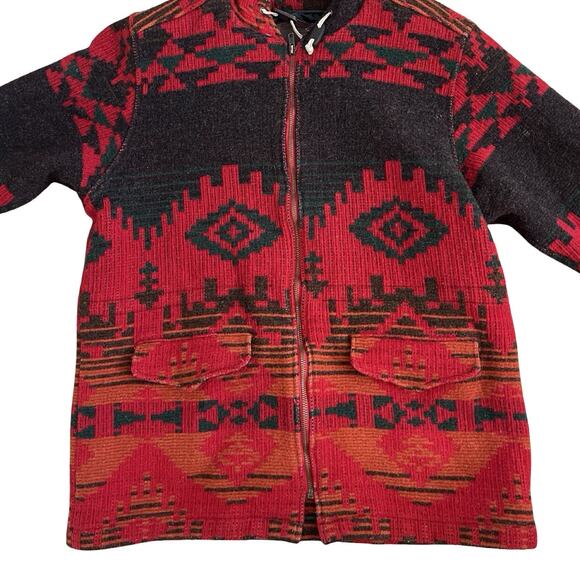 VTG Woolrich Womens Aztec Wool Hooded Jacket Size L Red Tribal Native USA 90s - Picture 8 of 16